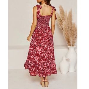 Red White Polka Dot Midi Dress with adjustable straps
